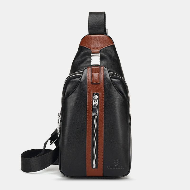 Män Pu-läder Multi-pocket Stor Kapacitet Vattentät Sport Bröstväskor Crossbody Bag Axel