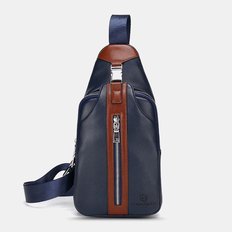 Män Pu-läder Multi-pocket Stor Kapacitet Vattentät Sport Bröstväskor Crossbody Bag Axel