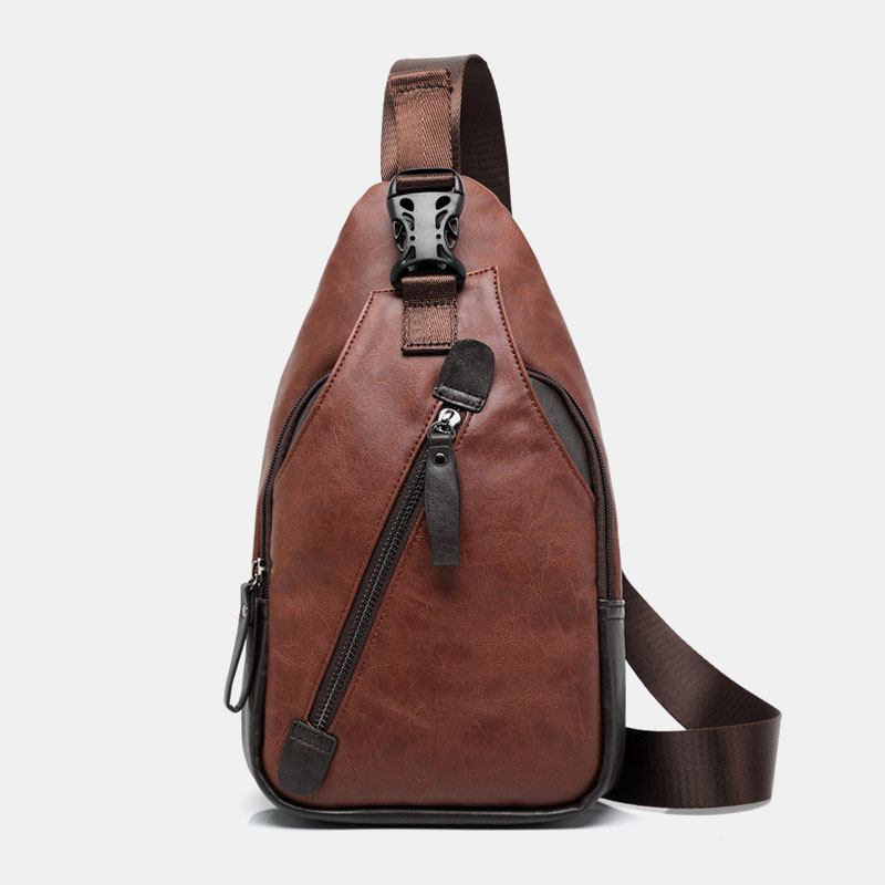 Män Pu-läder Multi-pocket Vattentät Casual Crossbody Bag Bröstväska Sling Bag