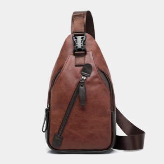 Män Pu-läder Multi-pocket Vattentät Casual Crossbody Bag Bröstväska Sling Bag