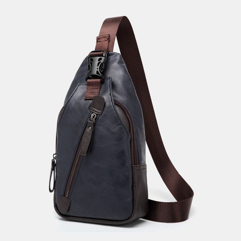 Män Pu-läder Multi-pocket Vattentät Casual Crossbody Bag Bröstväska Sling Bag