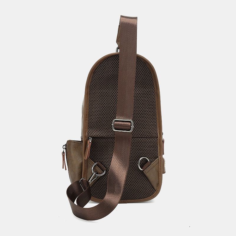 Män Pu-läder Vintage Multifunktionshörlurshål Usb-laddning Crossbody-väska Chest Bag Sling Bag