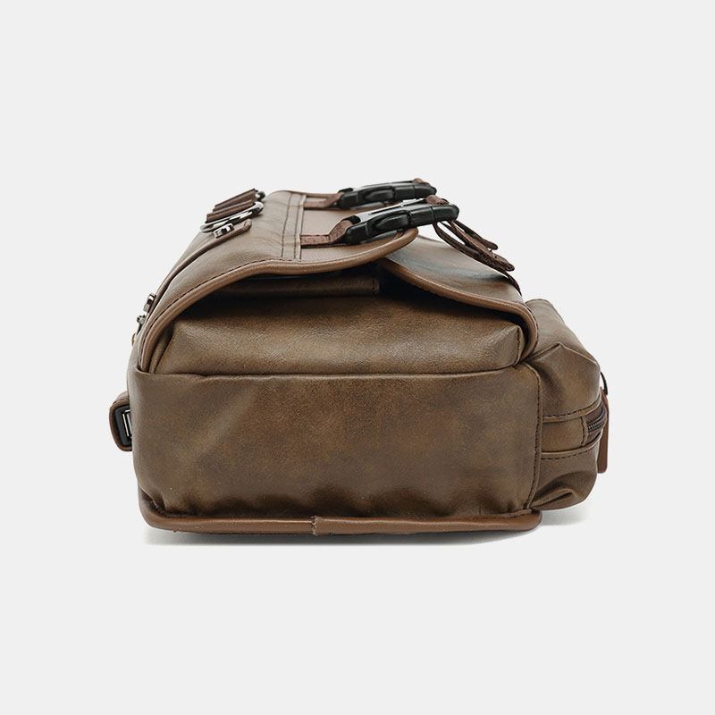 Män Pu-läder Vintage Multifunktionshörlurshål Usb-laddning Crossbody-väska Chest Bag Sling Bag