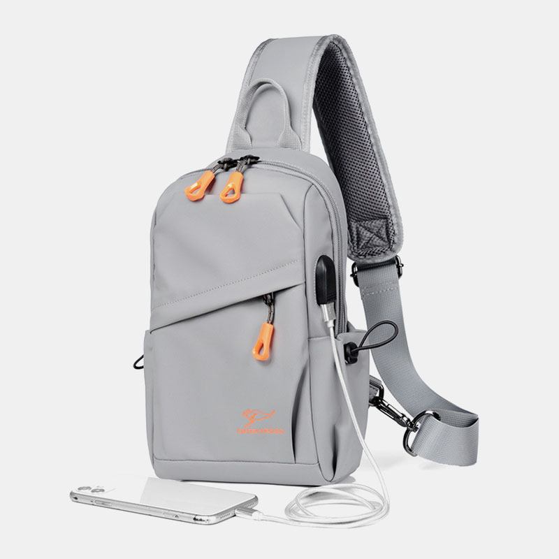 Män Stor Kapacitet Vattentät Bröstväska Med Flera Fickor Casual Sport Usb-laddning Crossbody Axelväska