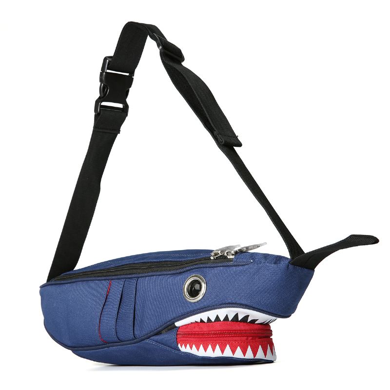 Unisex Canvas Shark Shape Multi-pocket Bröstväska Tecknad Casual Super Mjuk Stor Kapacitet Multifunktion Messenger Crossbody Bags Axelväska