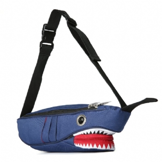 Unisex Canvas Shark Shape Multi-pocket Bröstväska Tecknad Casual Super Mjuk Stor Kapacitet Multifunktion Messenger Crossbody Bags Axelväska