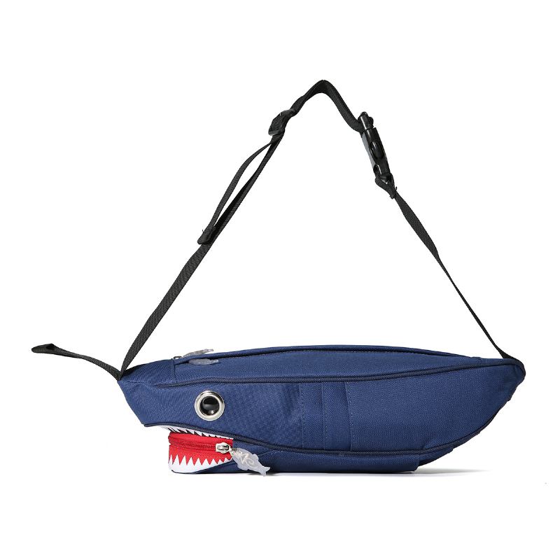 Unisex Canvas Shark Shape Multi-pocket Bröstväska Tecknad Casual Super Mjuk Stor Kapacitet Multifunktion Messenger Crossbody Bags Axelväska