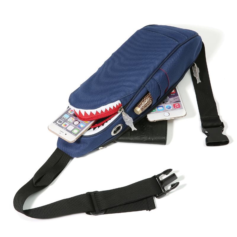 Unisex Canvas Shark Shape Multi-pocket Bröstväska Tecknad Casual Super Mjuk Stor Kapacitet Multifunktion Messenger Crossbody Bags Axelväska