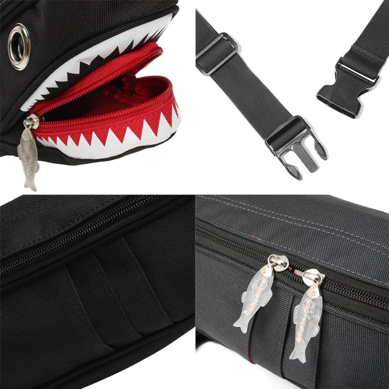 Unisex Canvas Shark Shape Multi-pocket Bröstväska Tecknad Casual Super Mjuk Stor Kapacitet Multifunktion Messenger Crossbody Bags Axelväska