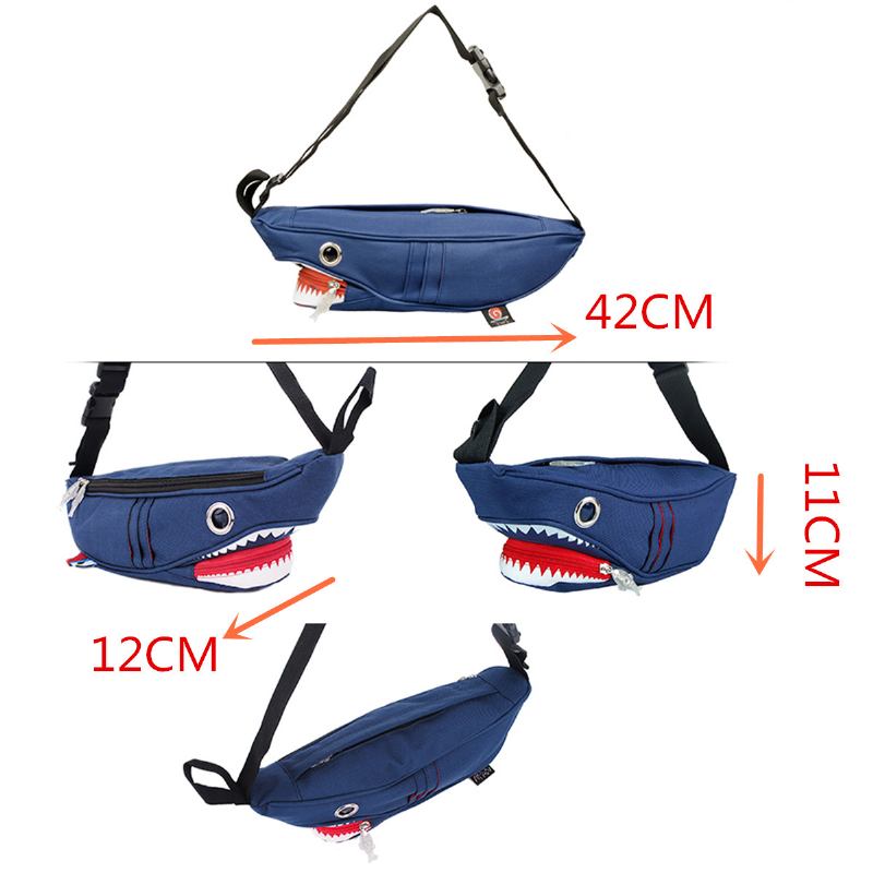 Unisex Canvas Shark Shape Multi-pocket Bröstväska Tecknad Casual Super Mjuk Stor Kapacitet Multifunktion Messenger Crossbody Bags Axelväska