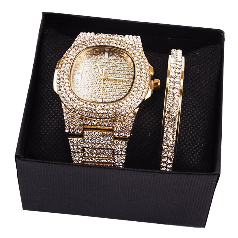 2st/set Lyxmode Kvinnor Armbandsur Set Bling Inlagd Rhinestone Quartz Watch Smycken Present