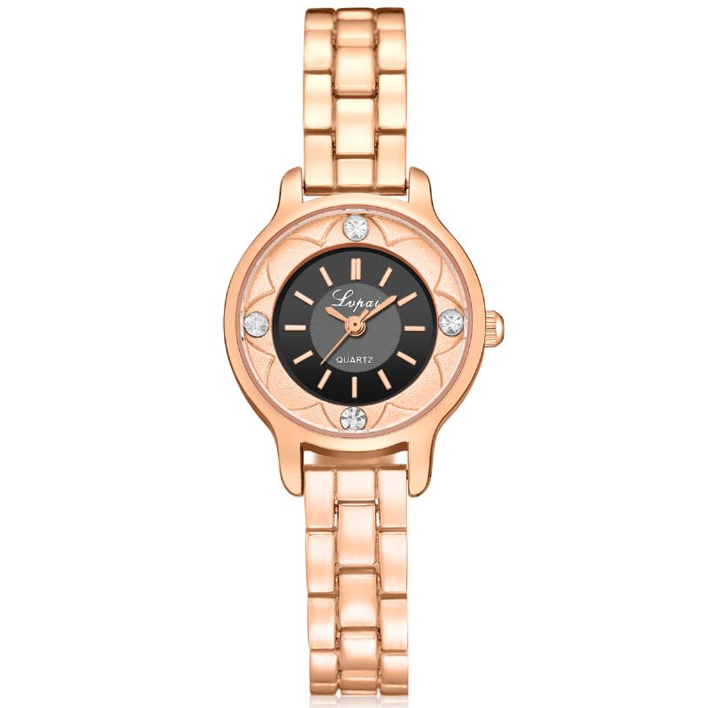 Blommor Med Tryck Dial Damarmbandsklocka Diamond Quartz Watch