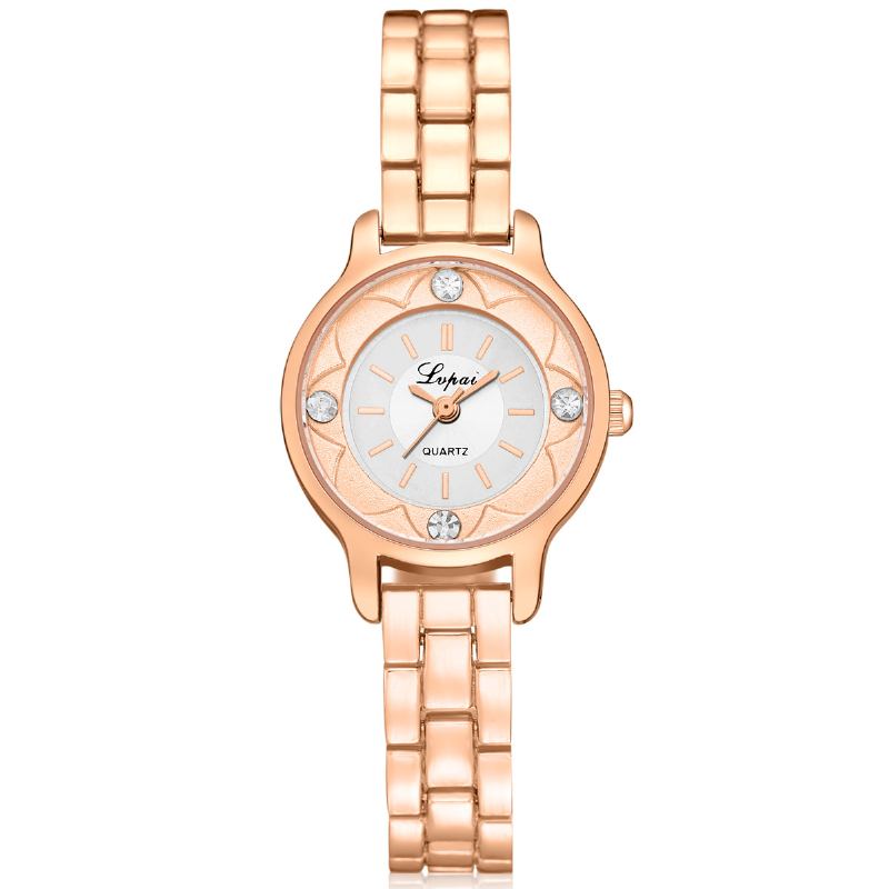 Blommor Med Tryck Dial Damarmbandsklocka Diamond Quartz Watch