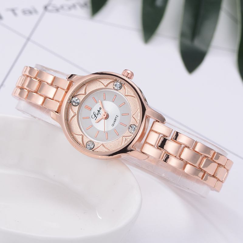 Blommor Med Tryck Dial Damarmbandsklocka Diamond Quartz Watch