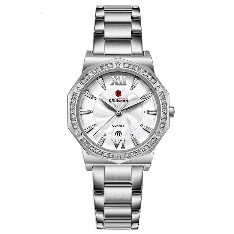 Casual Damklocka 3atm Vattentät Datumvisning Elegant Crystal Quartz Watch