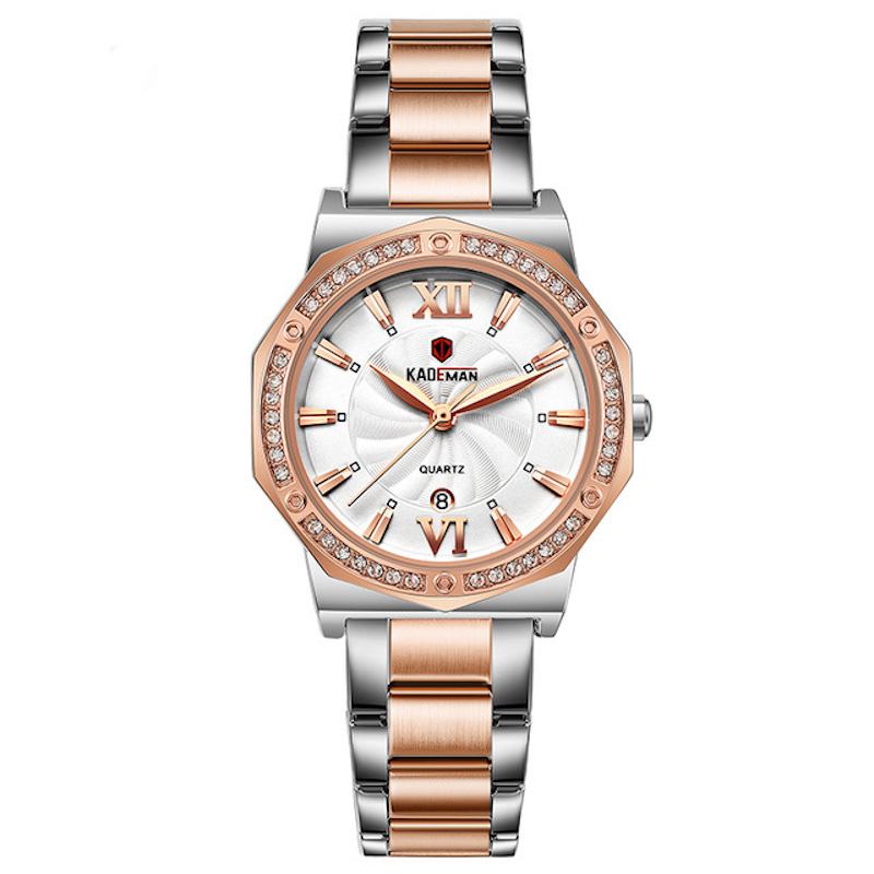 Casual Damklocka 3atm Vattentät Datumvisning Elegant Crystal Quartz Watch