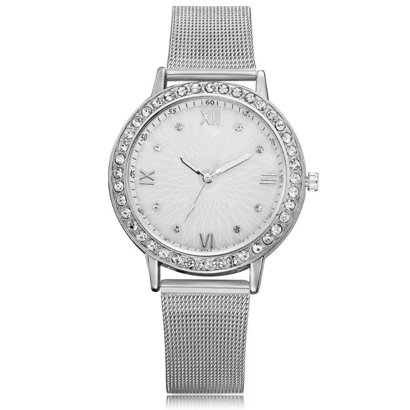 Casual Style Crystal Dam Armbandsur Full Steel Band Quartz Watches