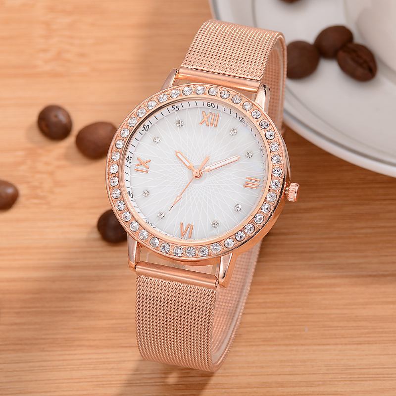 Casual Style Crystal Dam Armbandsur Full Steel Band Quartz Watches