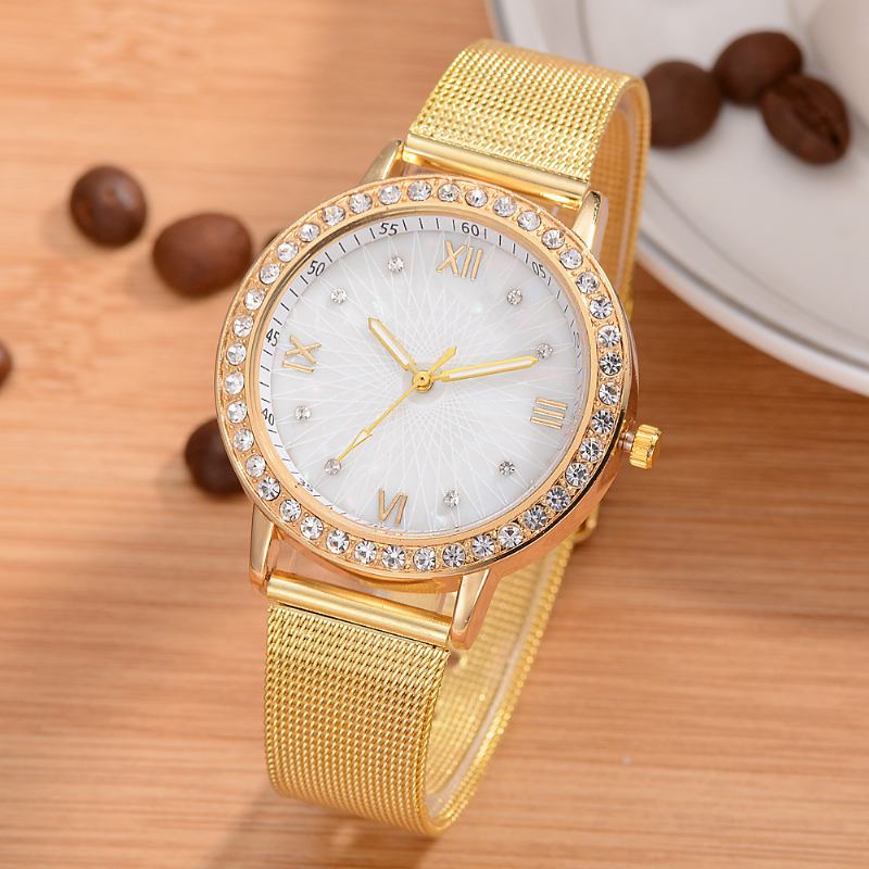 Casual Style Crystal Dam Armbandsur Full Steel Band Quartz Watches