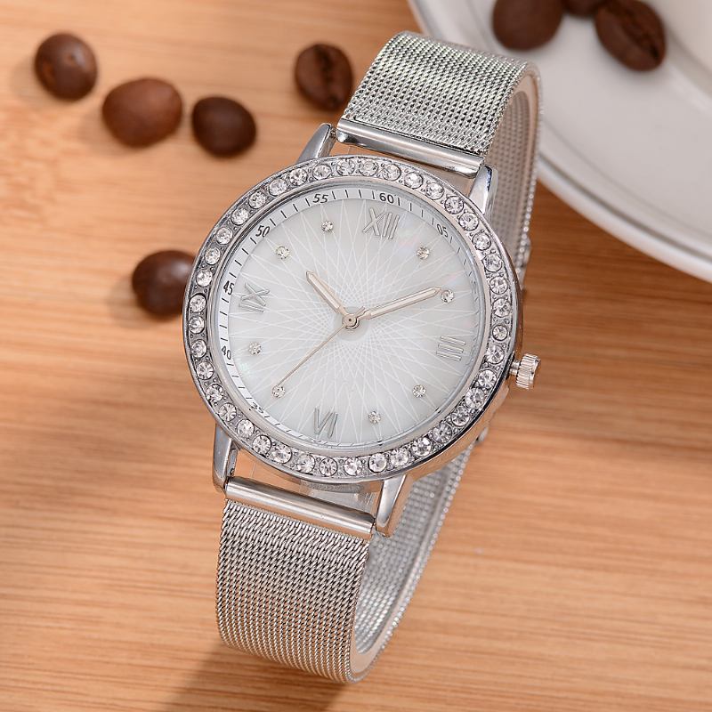 Casual Style Crystal Dam Armbandsur Full Steel Band Quartz Watches