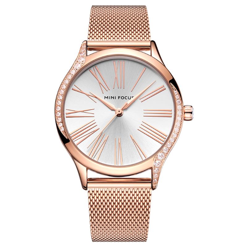 Casual Style Crystal Kvinnor Armbandsur Rostfritt Stål Band Quartz Watch