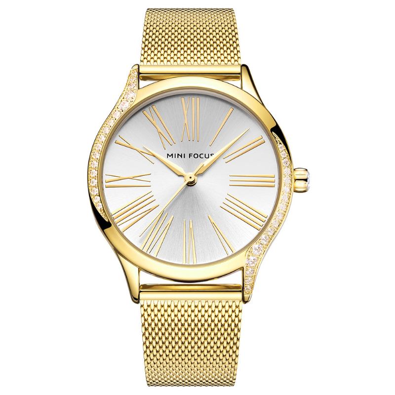 Casual Style Crystal Kvinnor Armbandsur Rostfritt Stål Band Quartz Watch