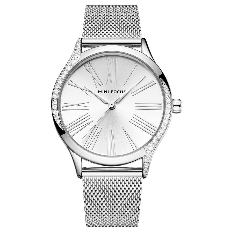 Casual Style Crystal Kvinnor Armbandsur Rostfritt Stål Band Quartz Watch