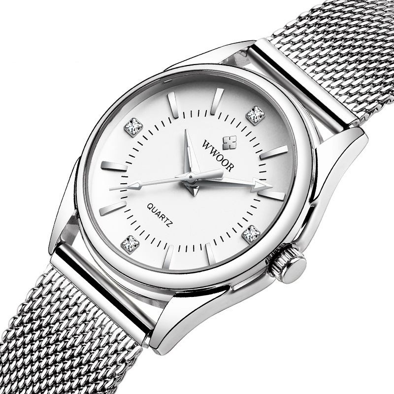 Casual Style Damarmbandsur Liten Urtavla Display Full Steel Quartz Watch