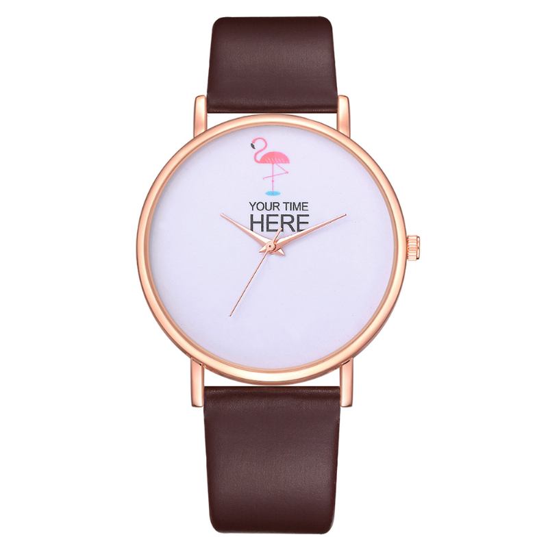 Casual Style Kvinnor Armbandsur Rose Gold Case Läderrem Quartz Watch