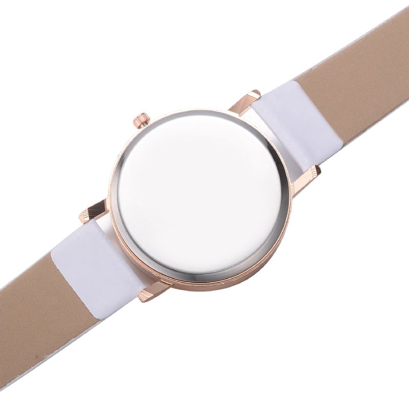 Casual Style Kvinnor Armbandsur Rose Gold Case Läderrem Quartz Watch