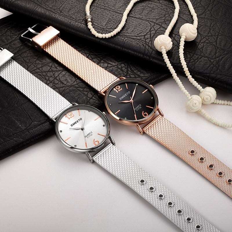 Casual Style Kvinnor Quartz Watch Mode Urtavla Rostfritt Stål Armband Dam Klänning Armbandsur