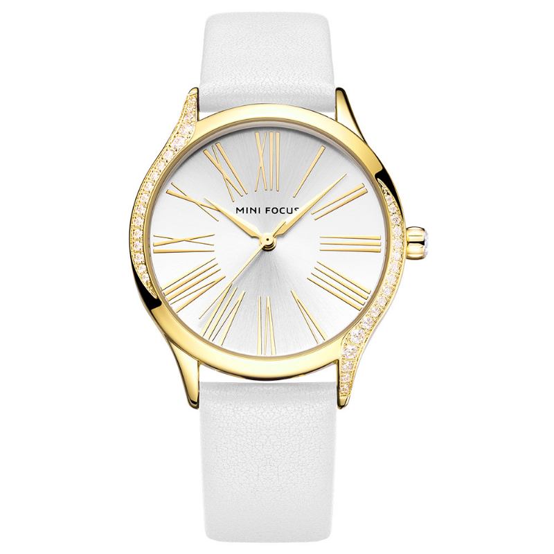 Casual Style Shining Dam Armbandsur Äkta Läderrem Quartz Watch