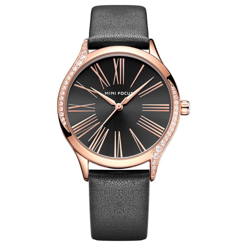 Casual Style Shining Dam Armbandsur Äkta Läderrem Quartz Watch