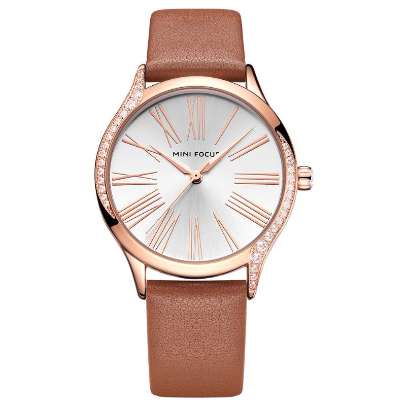 Casual Style Shining Dam Armbandsur Äkta Läderrem Quartz Watch