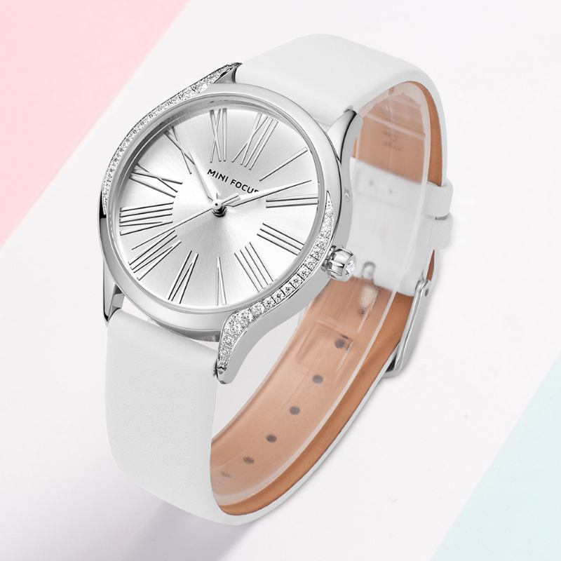 Casual Style Shining Dam Armbandsur Äkta Läderrem Quartz Watch