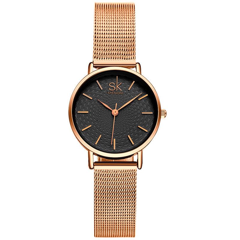 Casual Style Ultra Tunn Dam Armbandsur Mesh Steel Band Quartz Watch