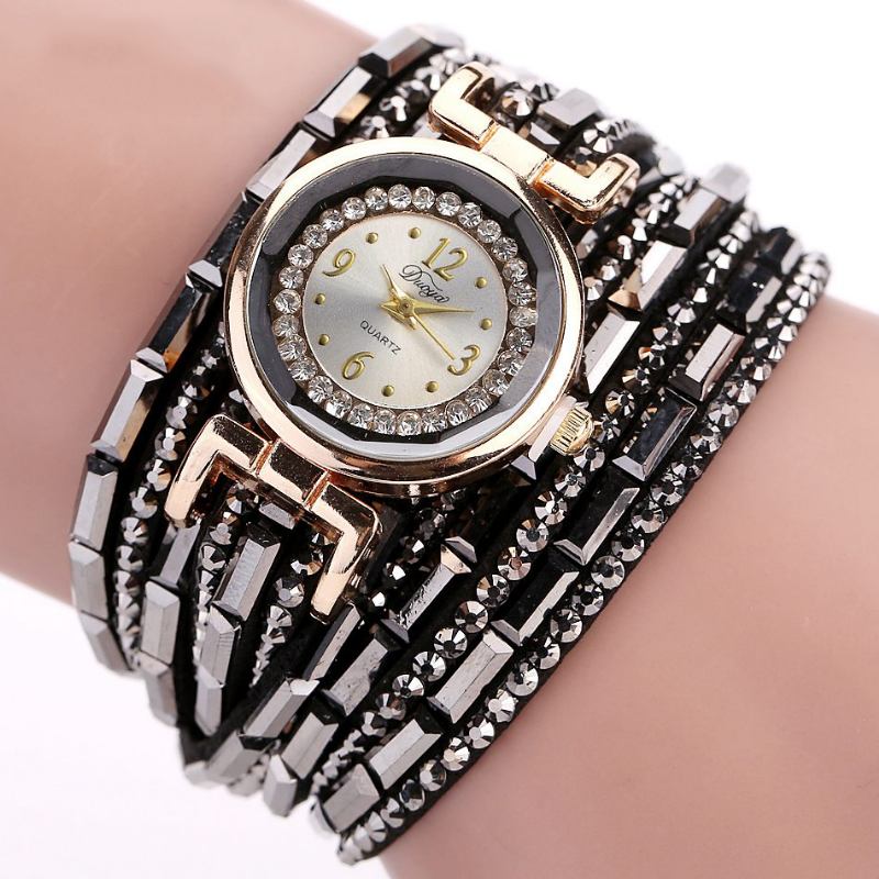 Crystal Casual Style Damarmband Watch Gold Case Quartz Movement Watches