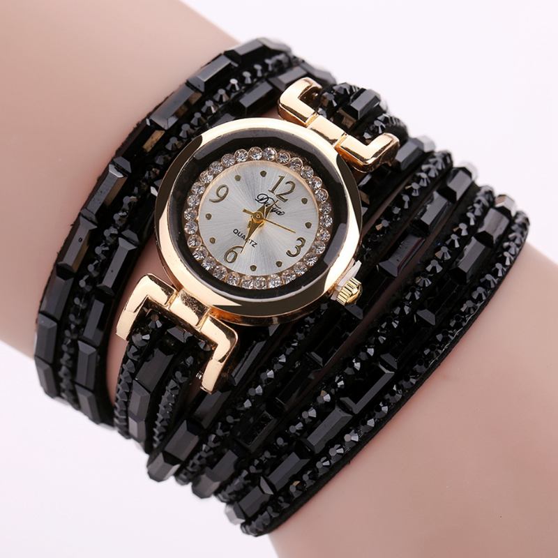 Crystal Casual Style Damarmband Watch Gold Case Quartz Movement Watches