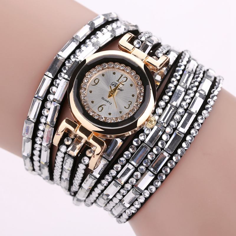 Crystal Casual Style Damarmband Watch Gold Case Quartz Movement Watches