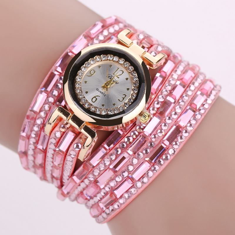 Crystal Casual Style Damarmband Watch Gold Case Quartz Movement Watches