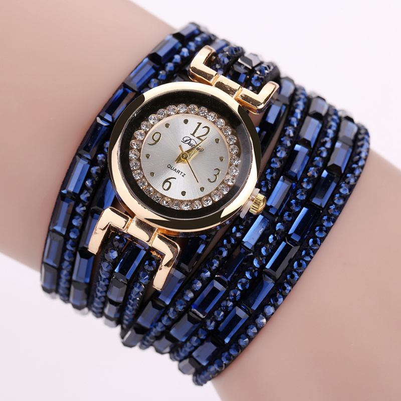 Crystal Casual Style Damarmband Watch Gold Case Quartz Movement Watches