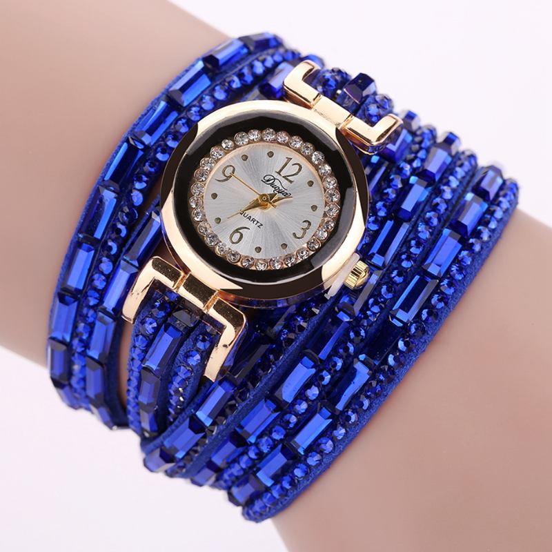 Crystal Casual Style Damarmband Watch Gold Case Quartz Movement Watches