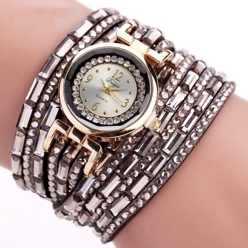 Crystal Casual Style Damarmband Watch Gold Case Quartz Movement Watches