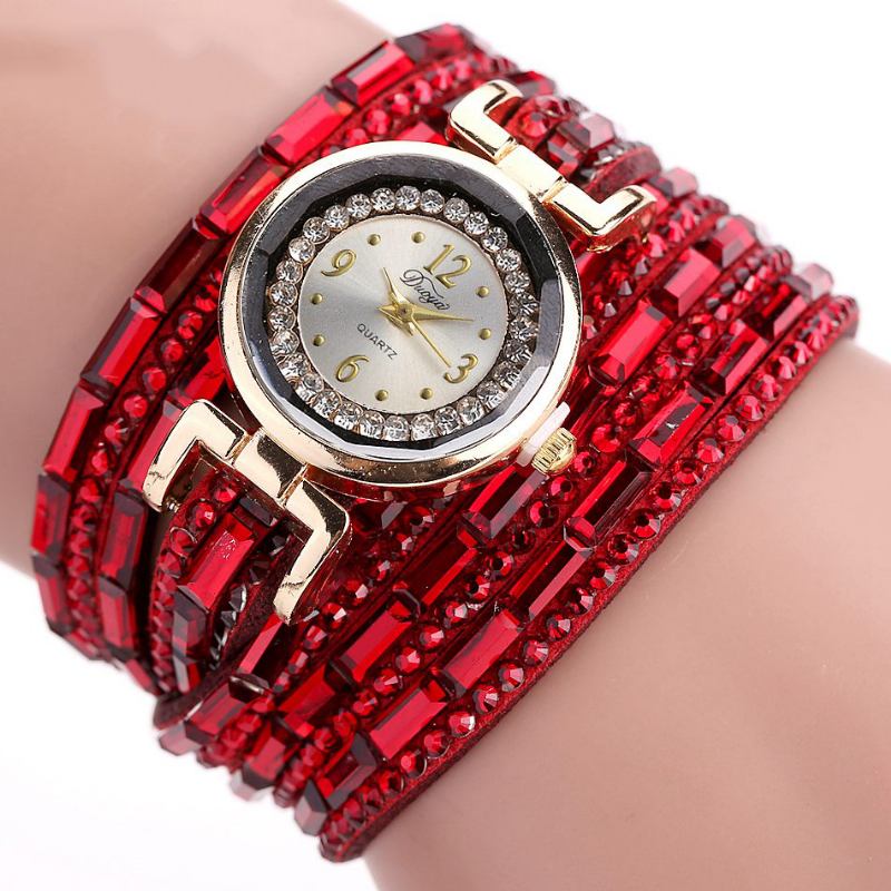 Crystal Casual Style Damarmband Watch Gold Case Quartz Movement Watches