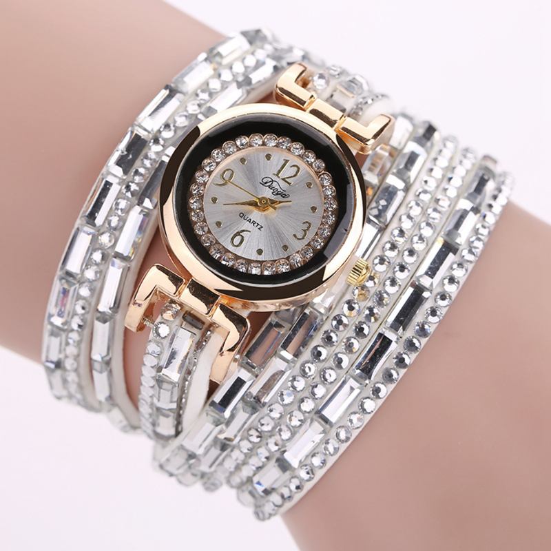 Crystal Casual Style Damarmband Watch Gold Case Quartz Movement Watches