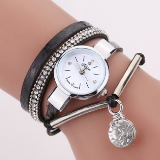 Crystal Hänge Dam Armband Watch Retro Style Läderrem Quartz Watch