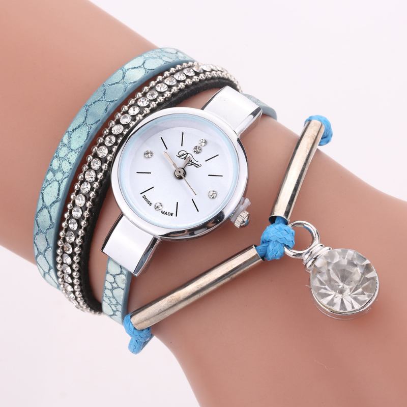 Crystal Hänge Dam Armband Watch Retro Style Läderrem Quartz Watch