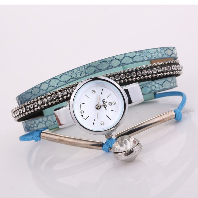 Crystal Hänge Dam Armband Watch Retro Style Läderrem Quartz Watch