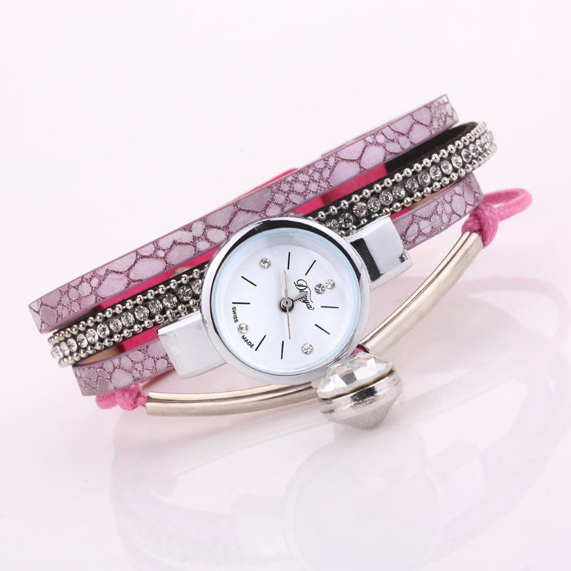 Crystal Hänge Dam Armband Watch Retro Style Läderrem Quartz Watch