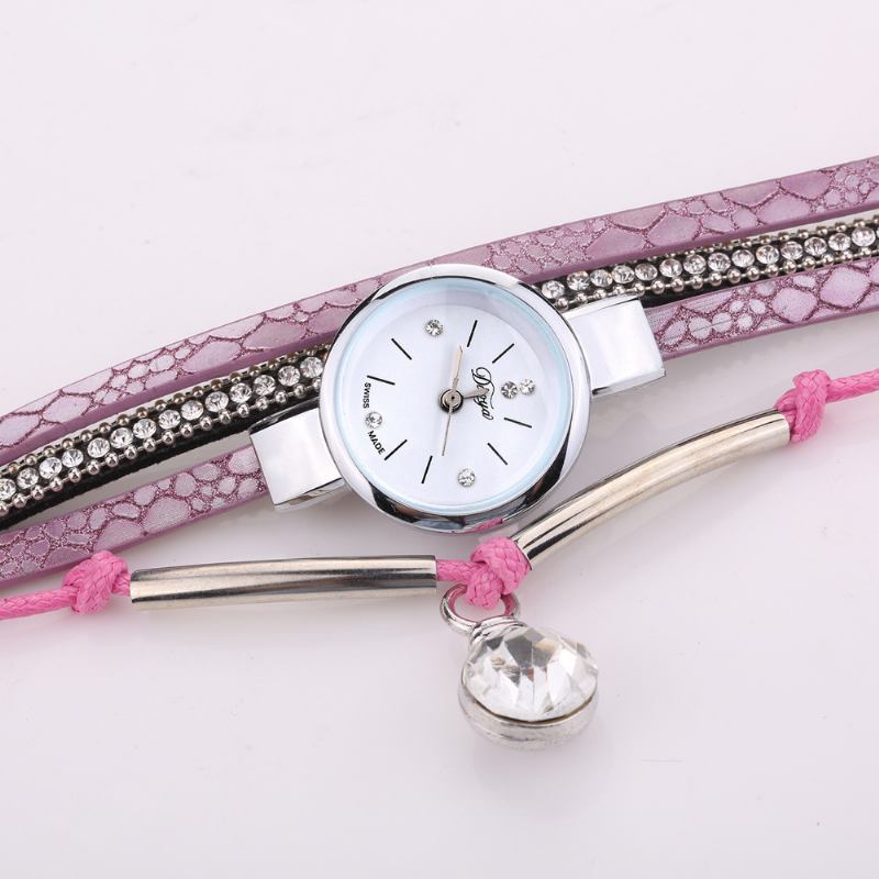 Crystal Hänge Dam Armband Watch Retro Style Läderrem Quartz Watch